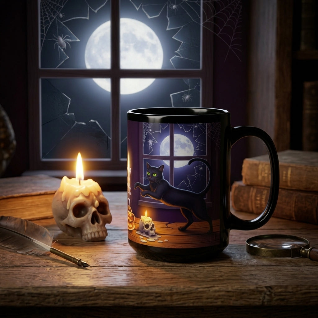 Brewed with a Witch's Charm Halloween Coffee Mug | Witch, Black Cat & Pumpkin Design