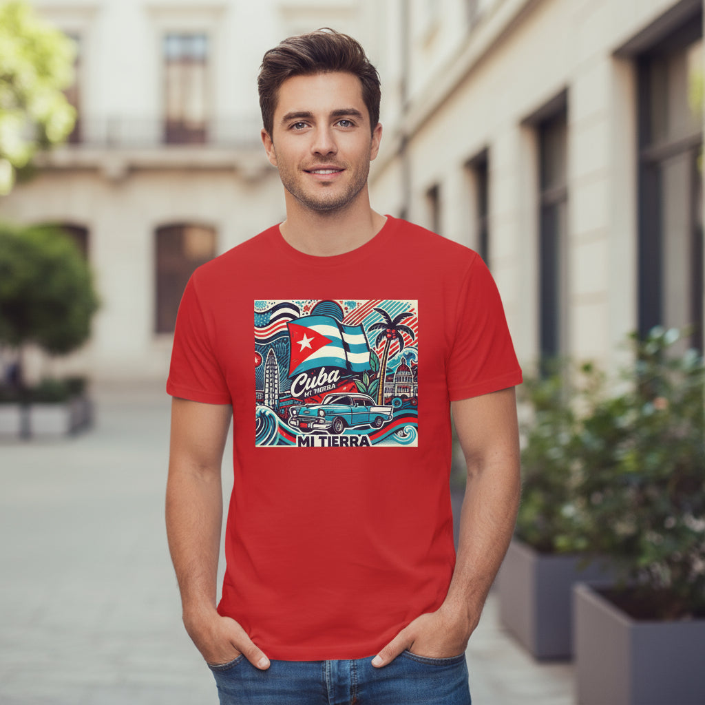 Camiseta Cuba Mi Tierra - T-Shirt Doble Bandera Orgullo Cubano-Americano
