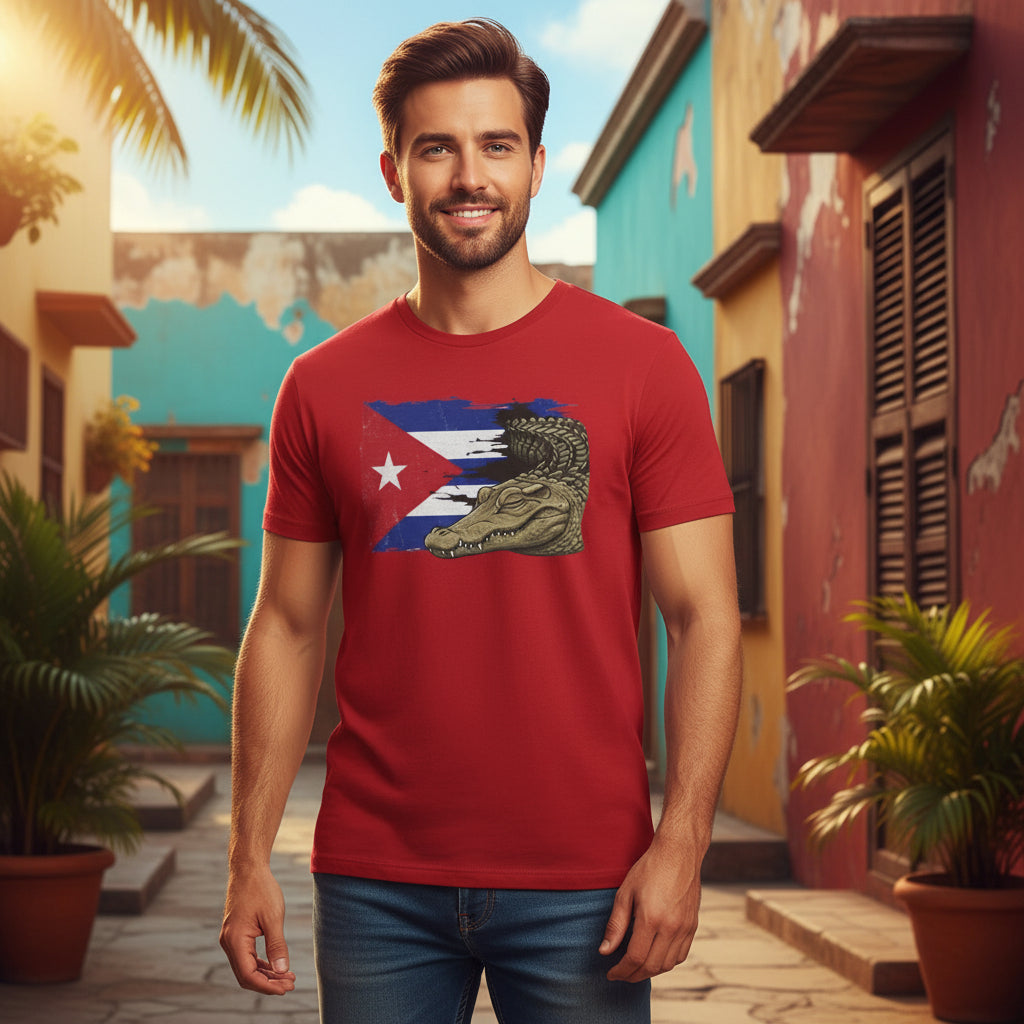 Custom Cuban Pride Tee: Flag & Crocodile Design | 100% Cotton | S-2XL Sizes
