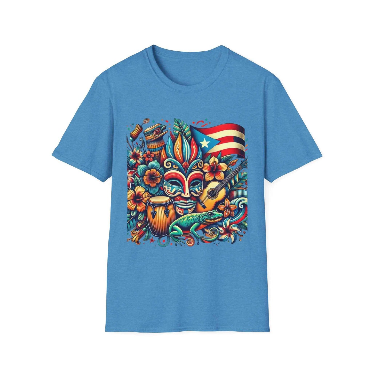 Puerto Rican Pride T-Shirt with Flag, Coquí, and Vejigante Mask Design - Limited Edition
