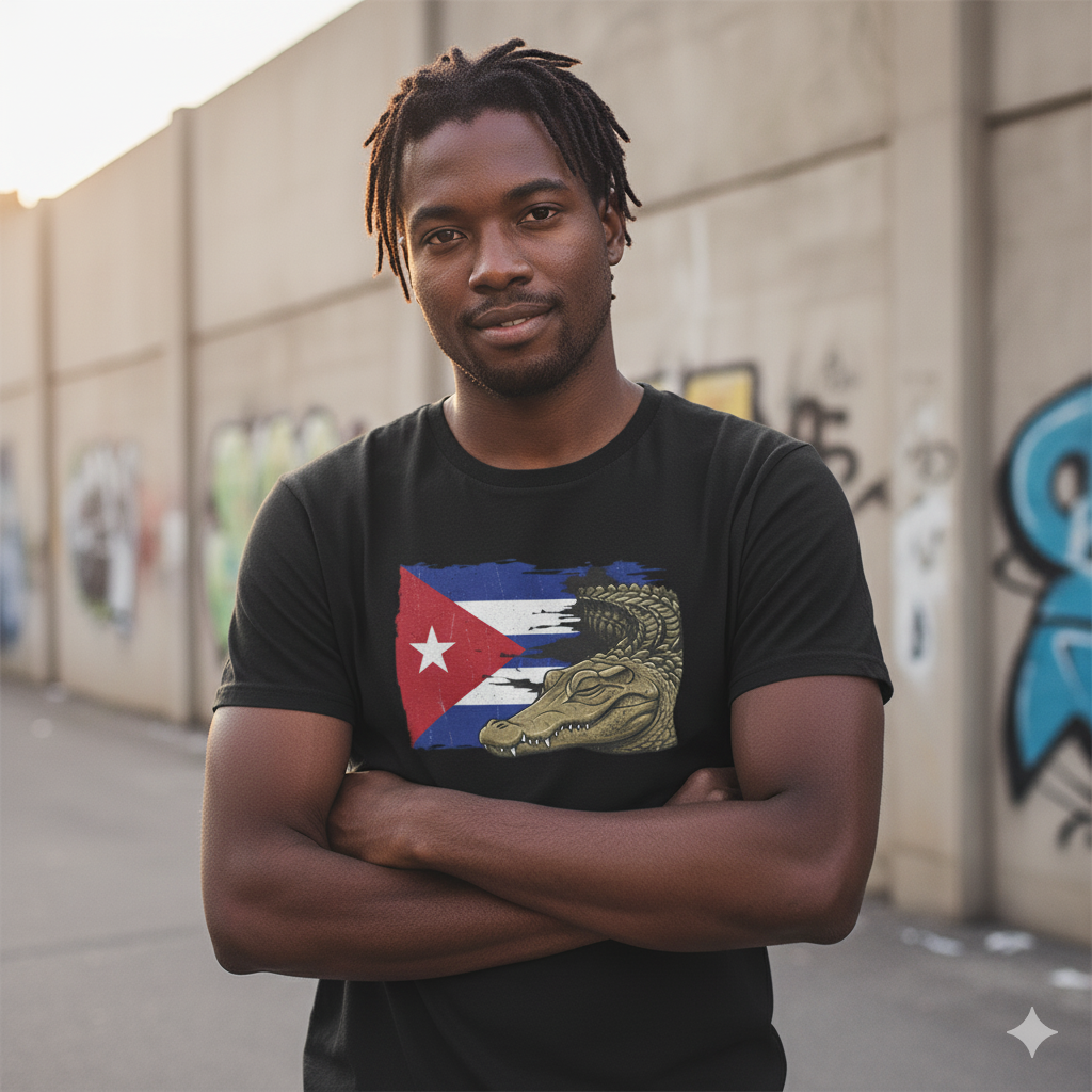 Custom Cuban Pride Tee: Flag & Crocodile Design | 100% Cotton | S-2XL Sizes
