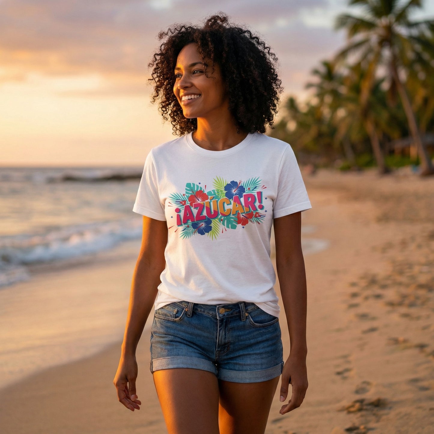 Azucar Tropical T-Shirt - Latin Salsa Sugar Typography Tee with Palm Design for Men & Women