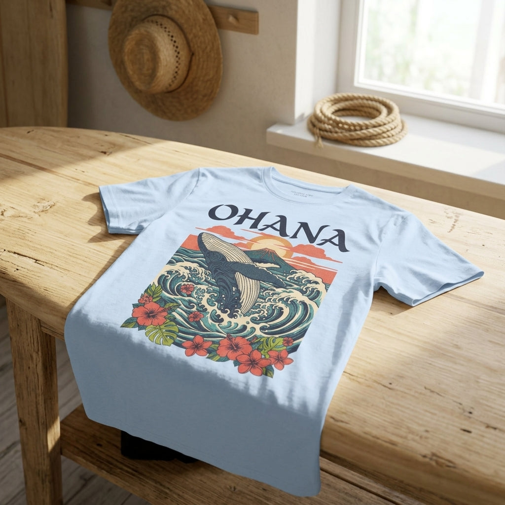 Ohana Whale Tee – Hawaiian Ocean Vintage Sunset T-Shirt