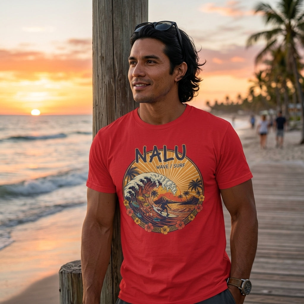 NALU Wave Surf T-Shirt – Hawaiian Vintage Sunset Graphic Tee