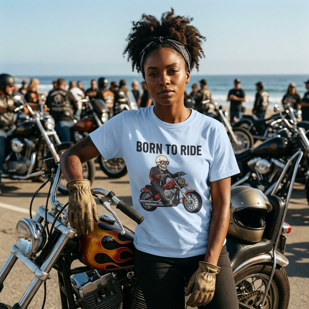 Born to Ride Motorcycle T-Shirt | Skull Biker Graphic Tee for Men & Women