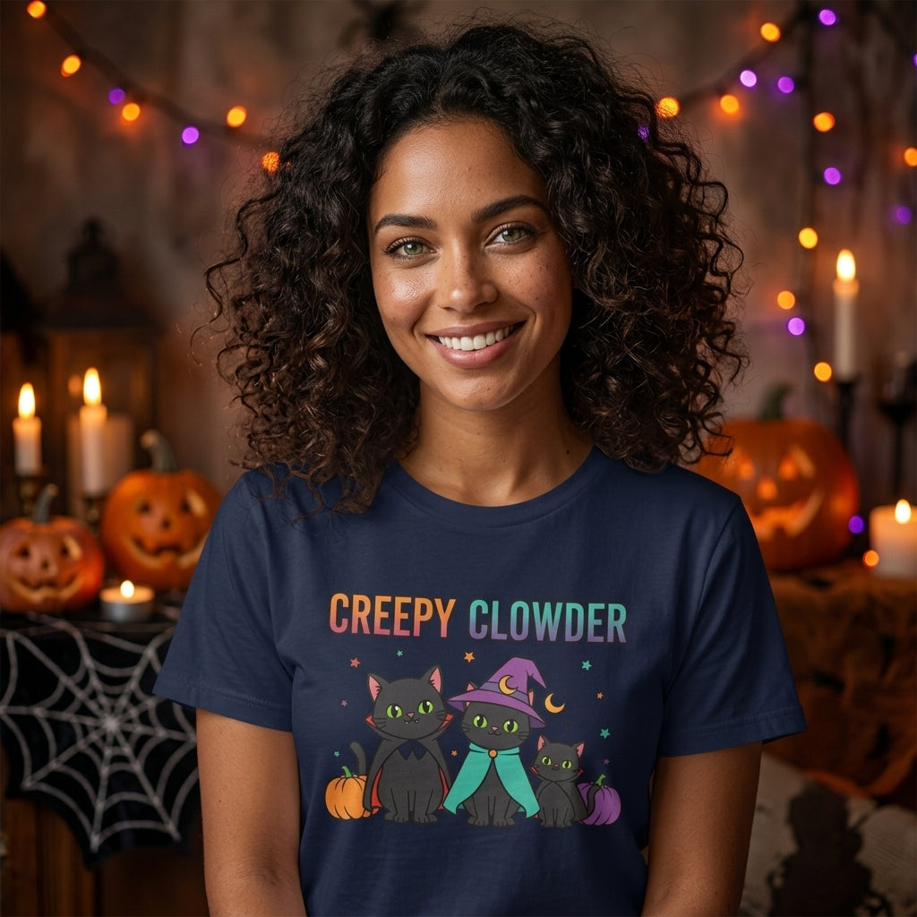 Creepy Clowder Cat T-Shirt | Cute Witch Black Cats Halloween Graphic Tee