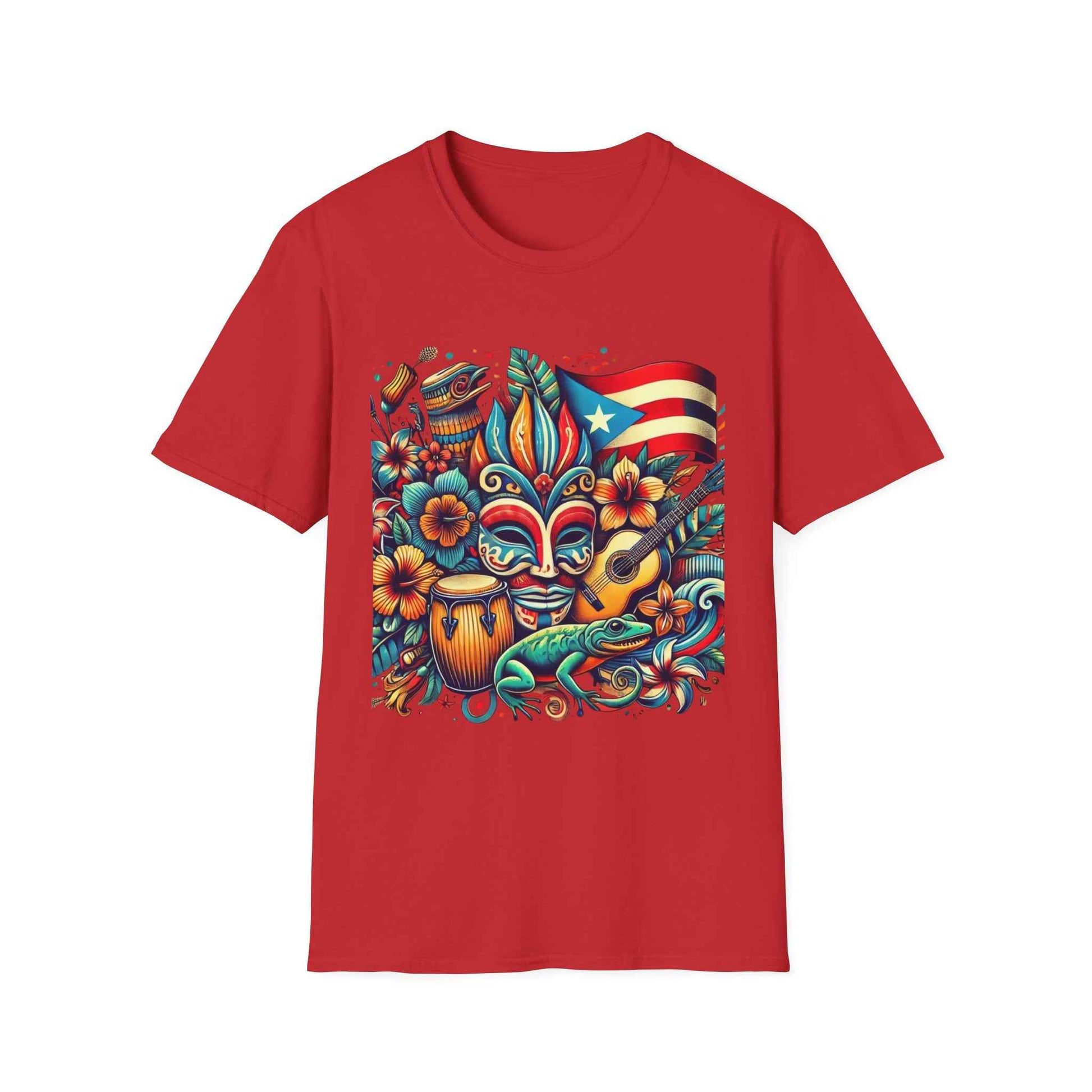 Puerto Rican Pride T-Shirt with Flag, Coquí, and Vejigante Mask Design - Limited Edition