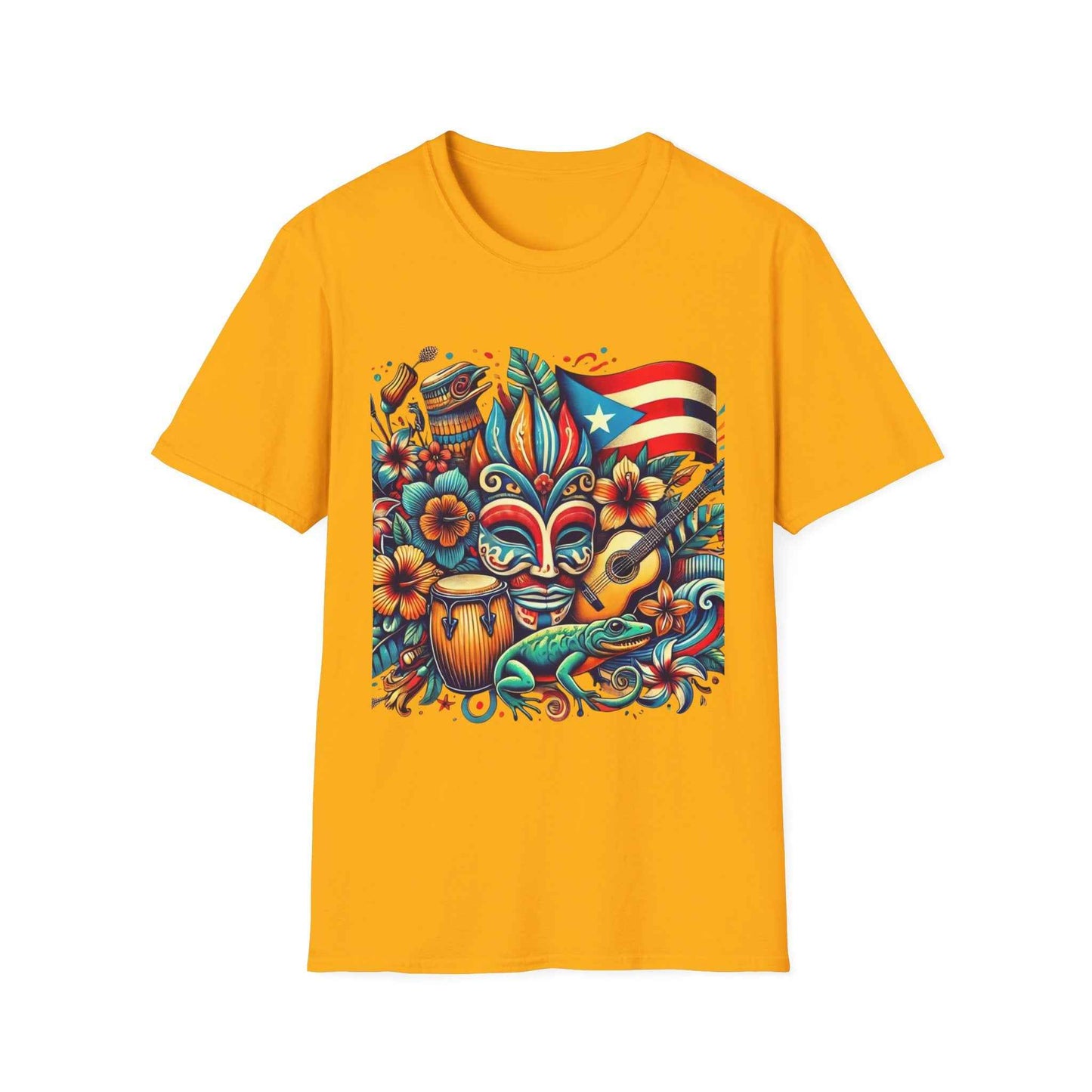 Puerto Rican Pride T-Shirt with Flag, Coquí, and Vejigante Mask Design - Limited Edition