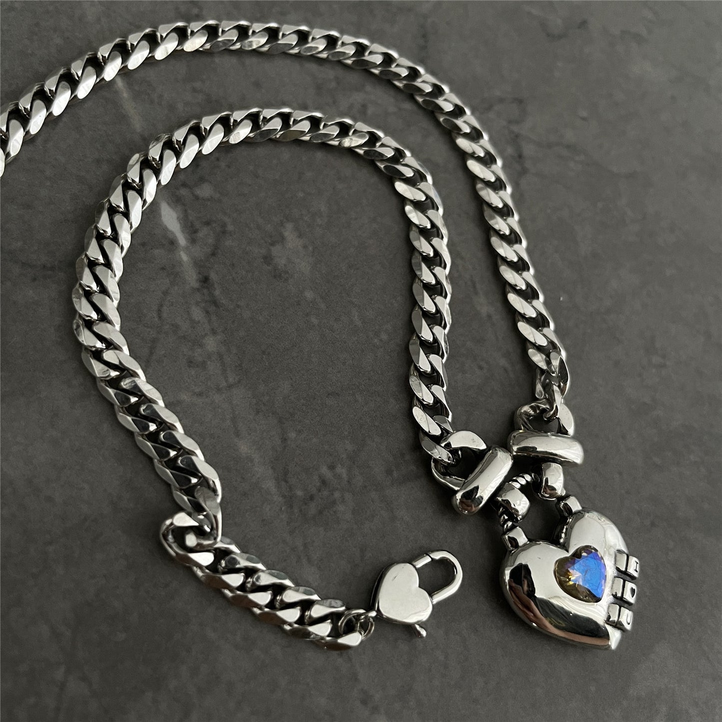 Women's Heart Geometric Sweater Necklace – Thai Silver Water Wave Chain