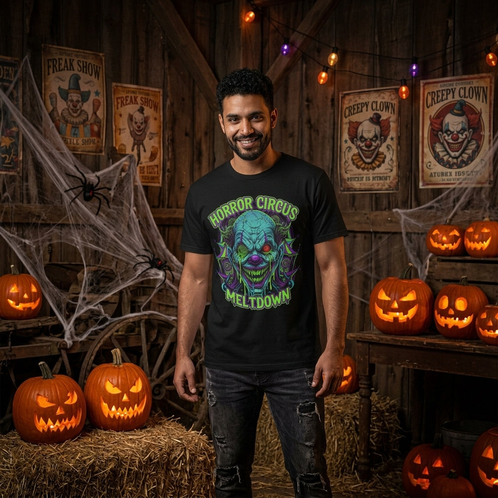 Horror Circus T-Shirt | Neon Scary Clown Graphic Tee for Halloween