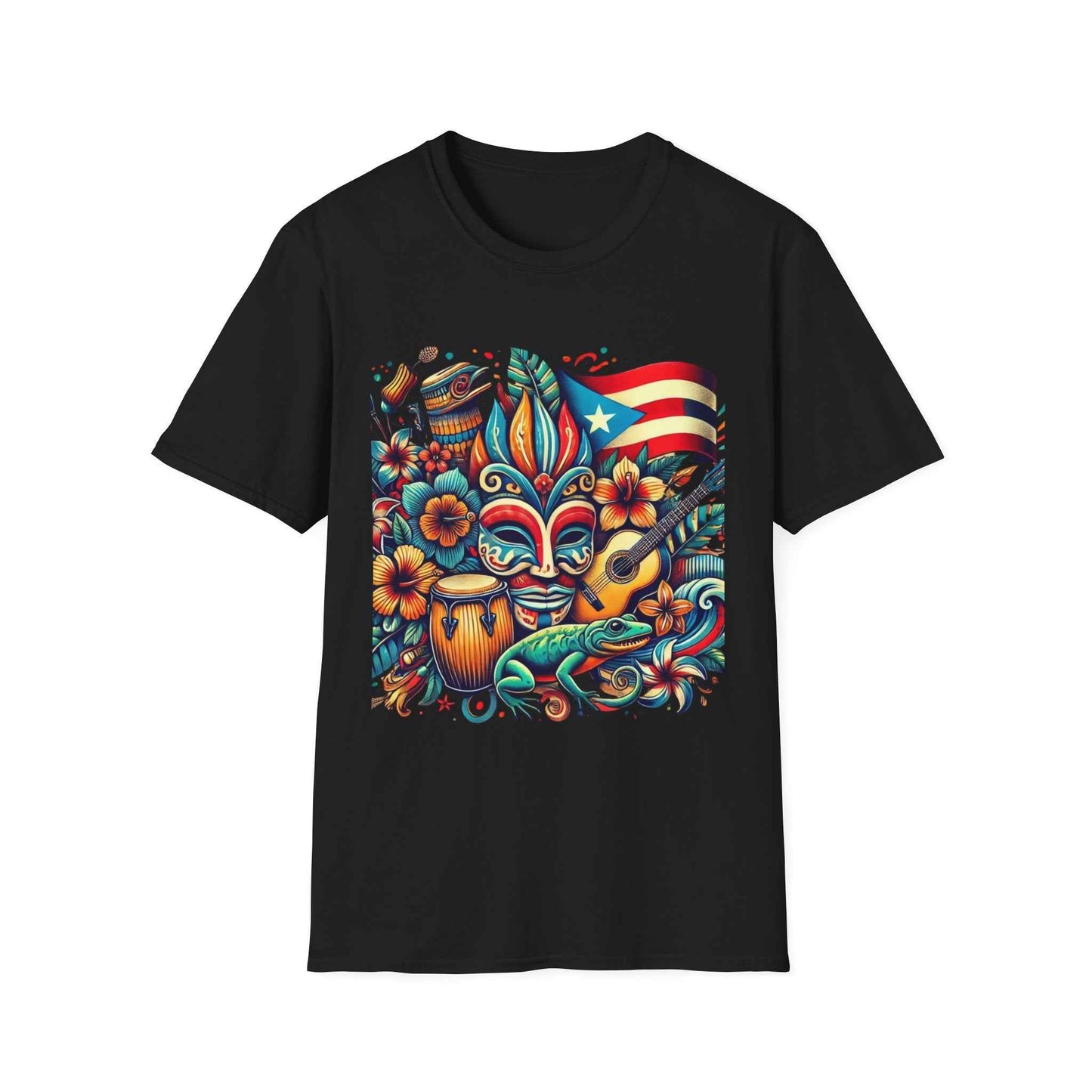 Puerto Rican Pride T-Shirt with Flag, Coquí, and Vejigante Mask Design - Limited Edition