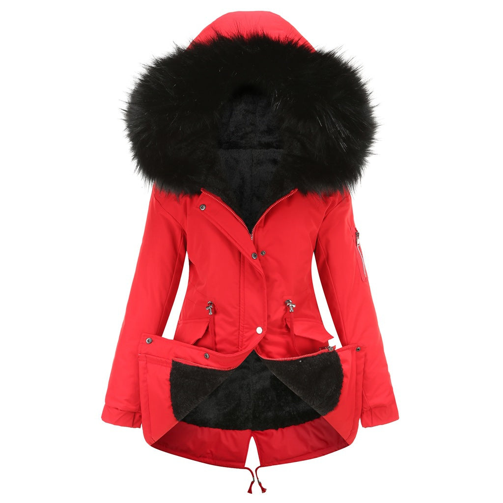Women's Mid-Length Hooded Parka - Thickened Cotton-Padded Winter Coat