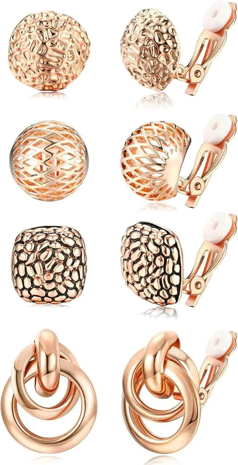 4Pairs Clip On Earrings for Women Chunky Teardrop Clip Earrings Twist Round Clip On Stud Earrings No Piercing Fake Earrings Set