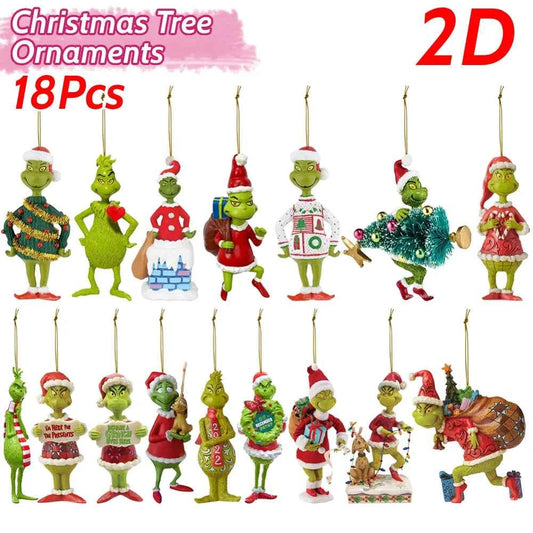 18-Piece Green Monster Christmas Ornaments Set - Cute Acrylic Tree Decorations