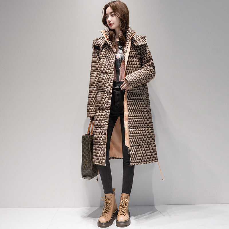 Women's Plaid Houndstooth Coat - Down Cotton-Padded Winter Jacket