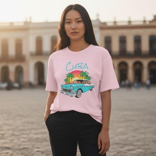 Camiseta Cuba Carro Clásico - T-Shirt Vintage Cubana con Atardecer