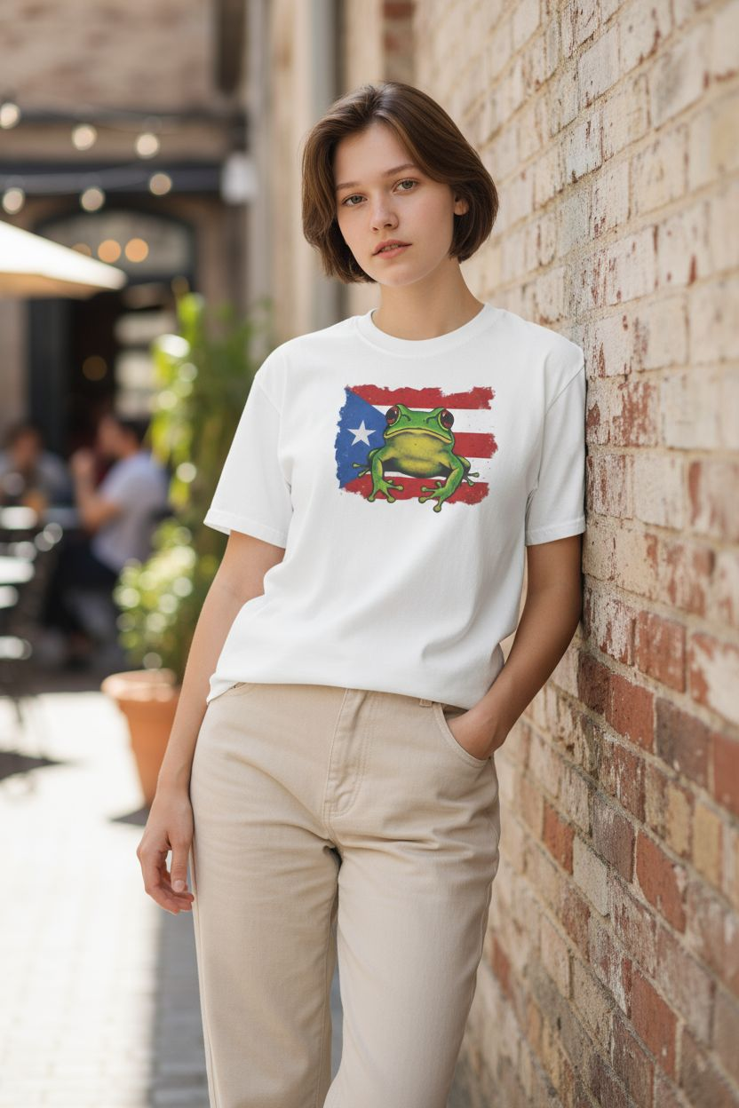 Puerto Rico Flag and Coquí T-Shirt - Boricua Pride Personalized 100% Cotton Unisex