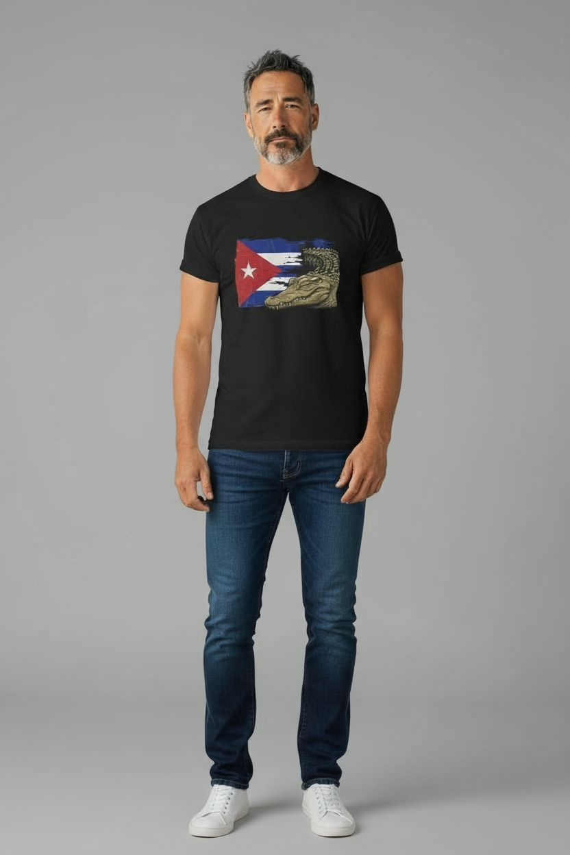 Custom Cuban Pride Tee: Flag & Crocodile Design | 100% Cotton | S-2XL Sizes
