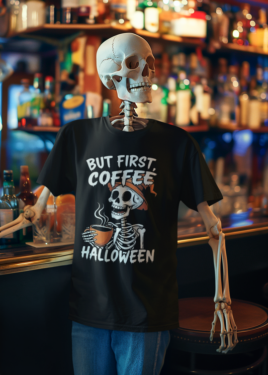 Halloween Skeleton Coffee T-shirt - Funny Design for Coffee Lovers