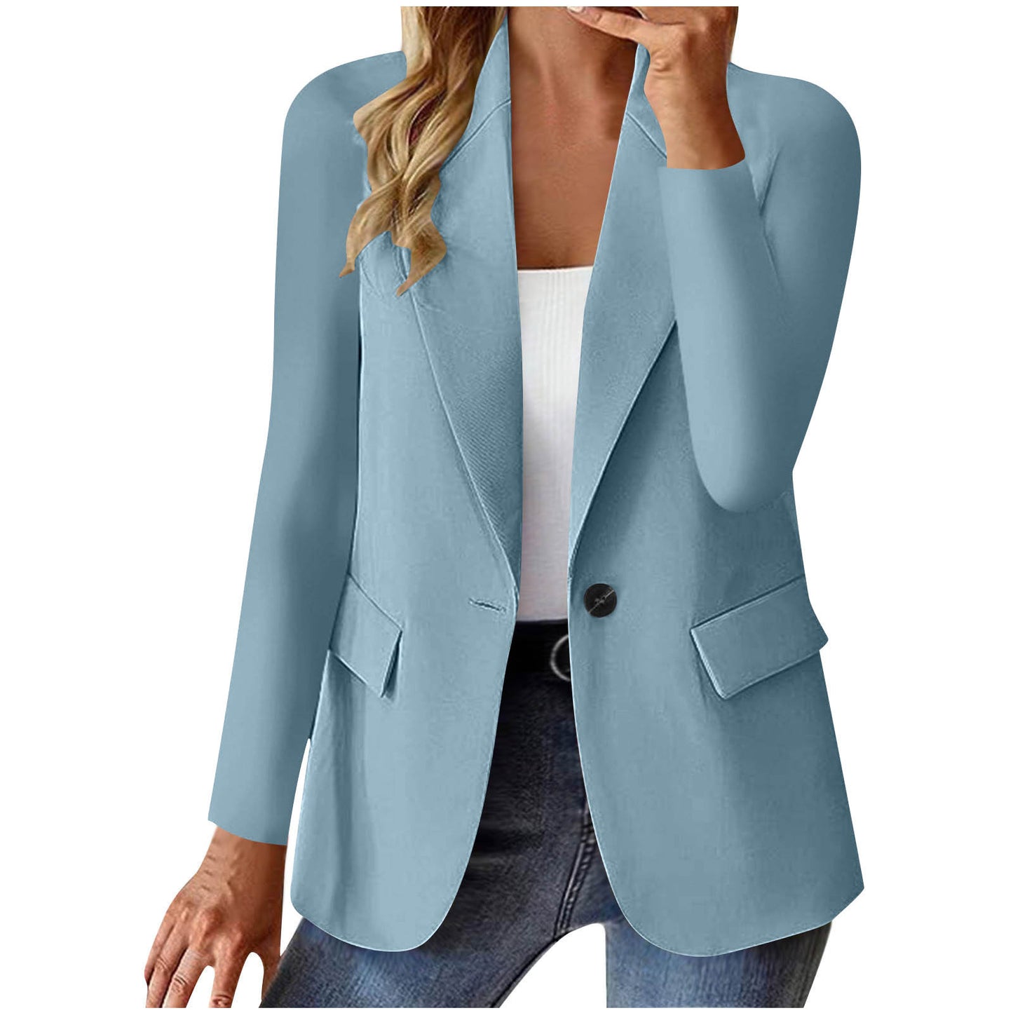Women's Lapel Button Jacket - Fashion Casual Suit Blazer with Pockets