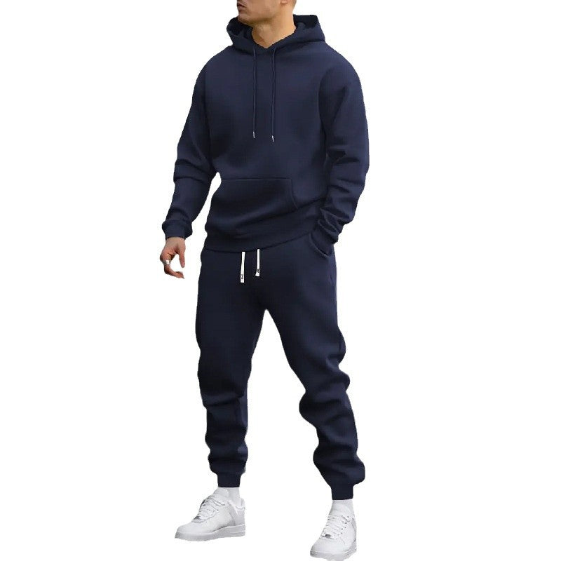 Men's 2-Piece Sports Suit - Solid Color Hoodie & Pants Tracksuit Set