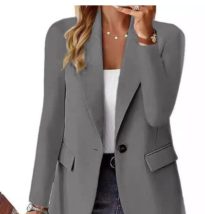 Women's Lapel Button Jacket - Fashion Casual Suit Blazer with Pockets
