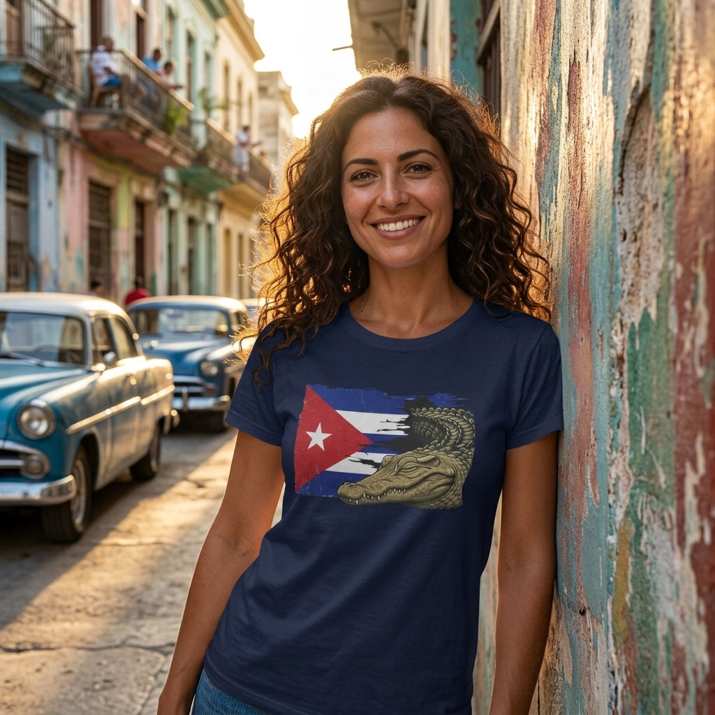 Custom Cuban Pride Tee: Flag & Crocodile Design | 100% Cotton | S-2XL Sizes