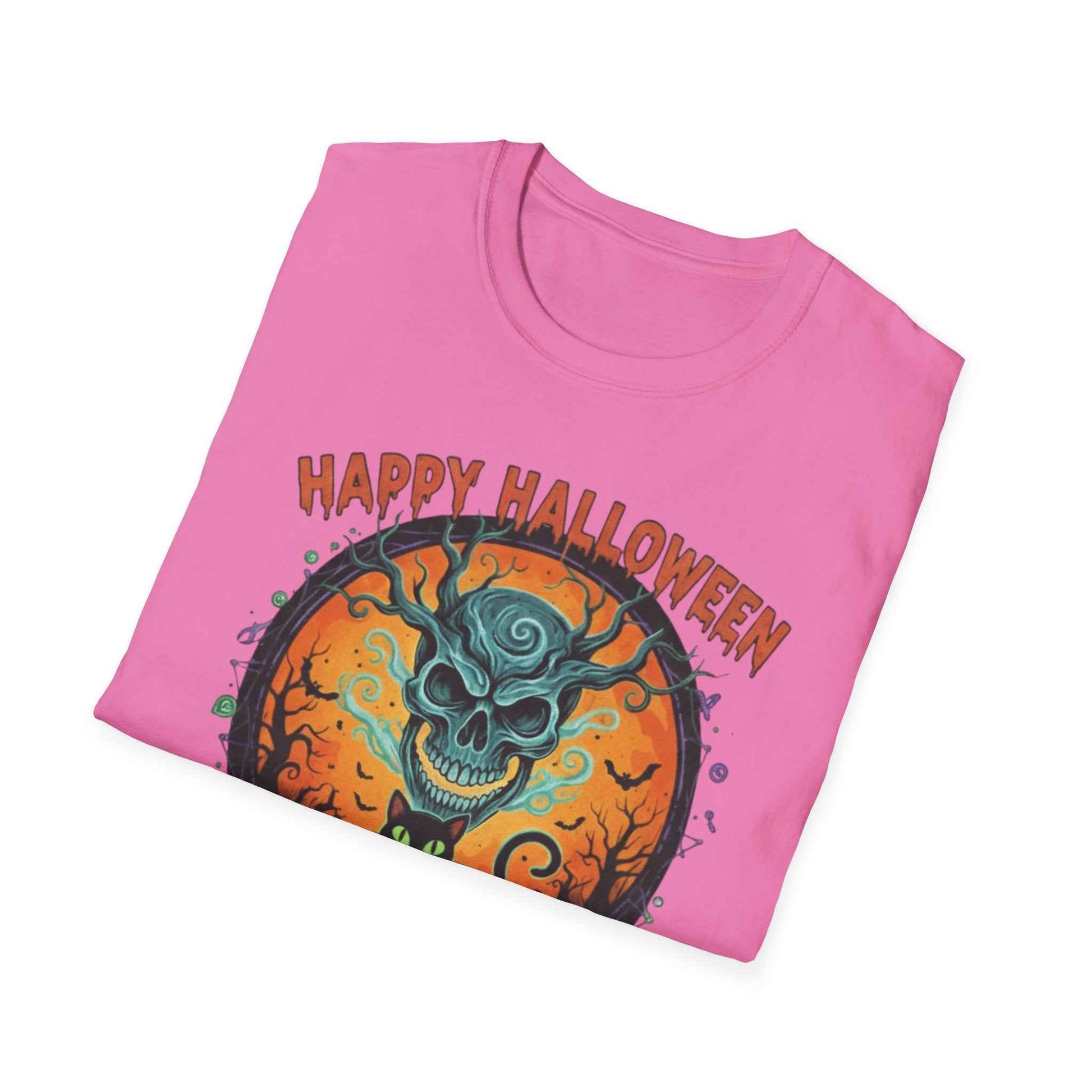 Halloween Skull T-Shirt | Black Cat & Pumpkins | Creep It Real Tee