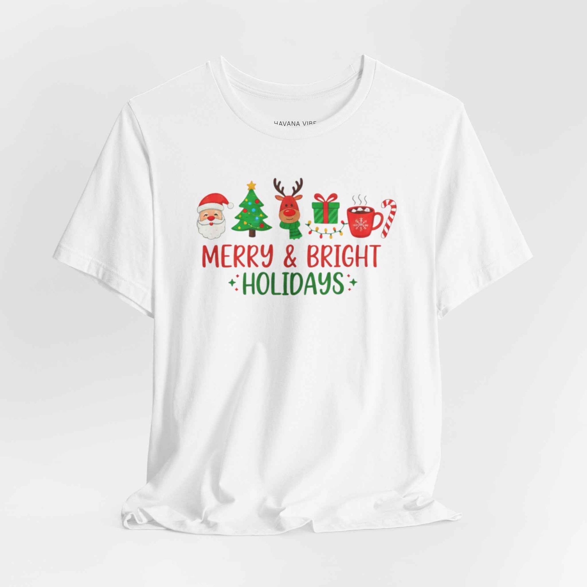 Merry & Bright Christmas T-Shirt – Festive Holiday Icons Tee