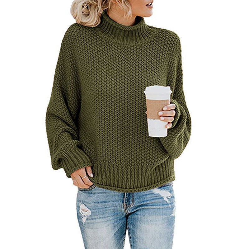 Women's Turtleneck Pullover Sweater - Thick Knitted Long Sleeve Winter Top