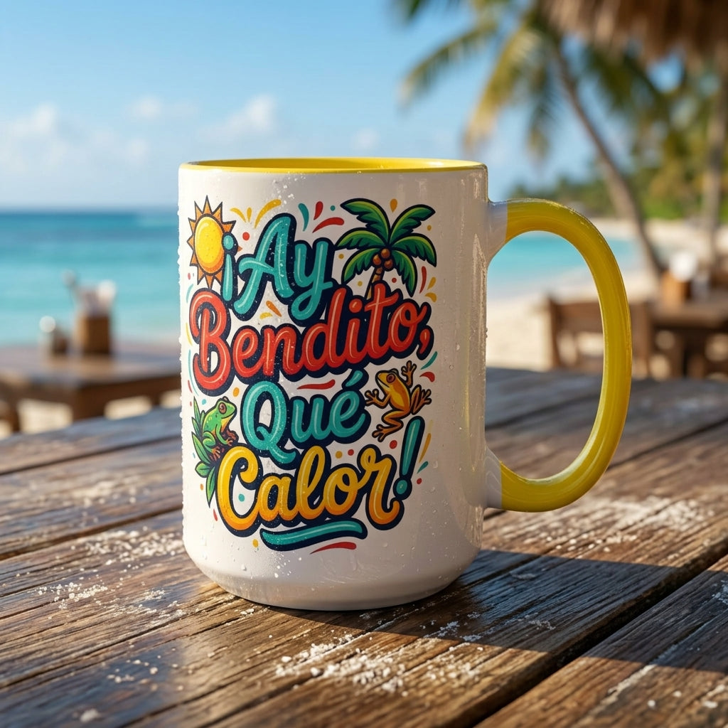 Ay Bendito Que Calor, Coffee Mug | Spanish Tropical Design, 11oz or 15oz