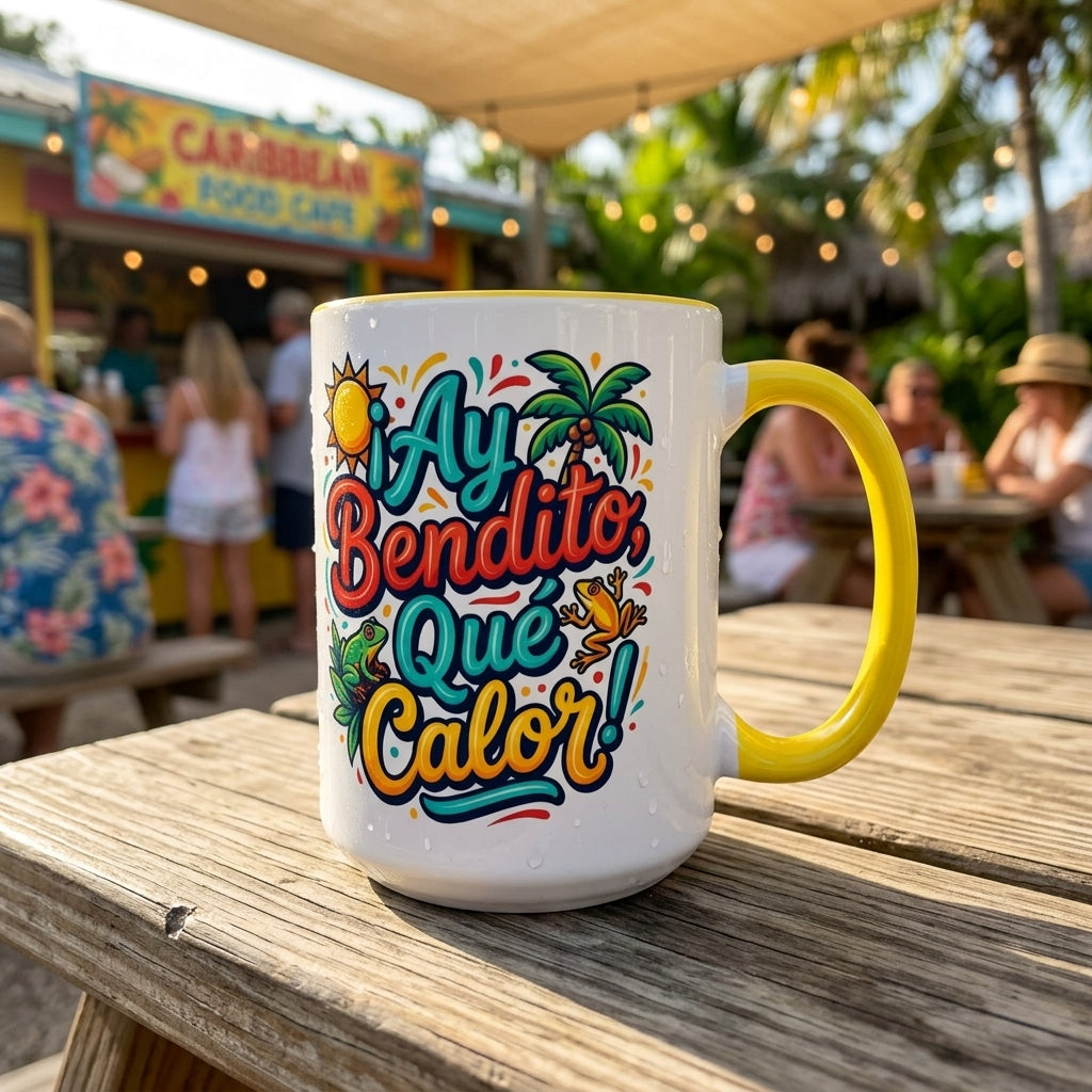 Ay Bendito Que Calor, Coffee Mug | Spanish Tropical Design, 11oz or 15oz