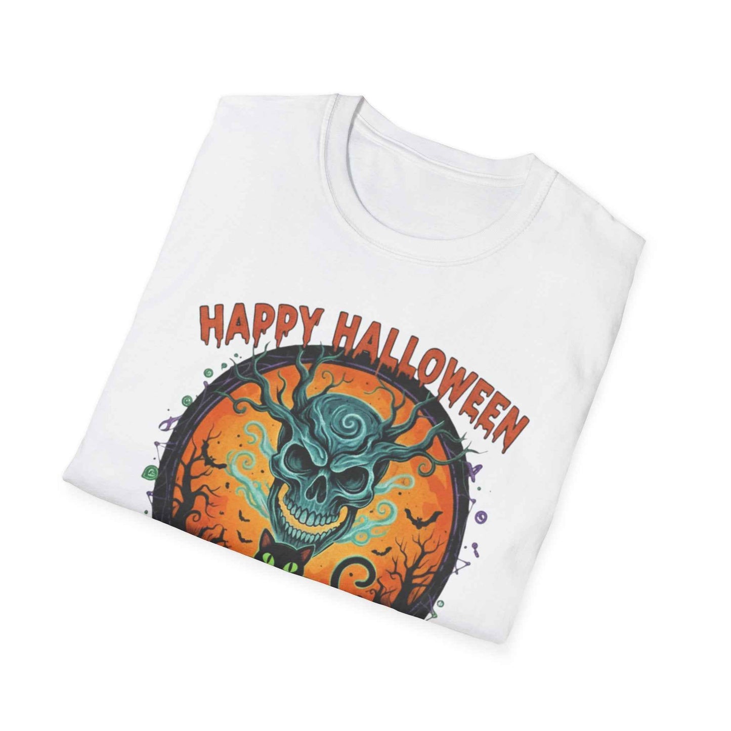 Halloween Skull T-Shirt | Black Cat & Pumpkins | Creep It Real Tee