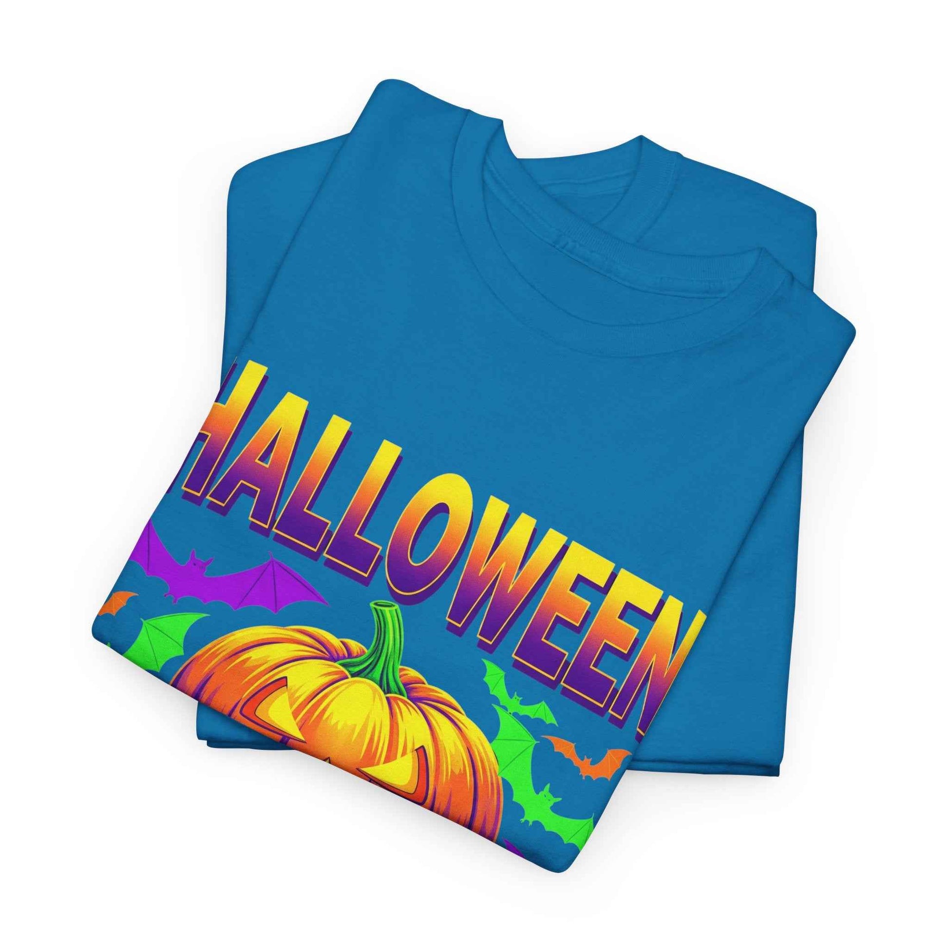 Retro Halloween T-Shirt - Neon Pumpkin & Bats 'Spooky Season' Tee - 80s/90s Style