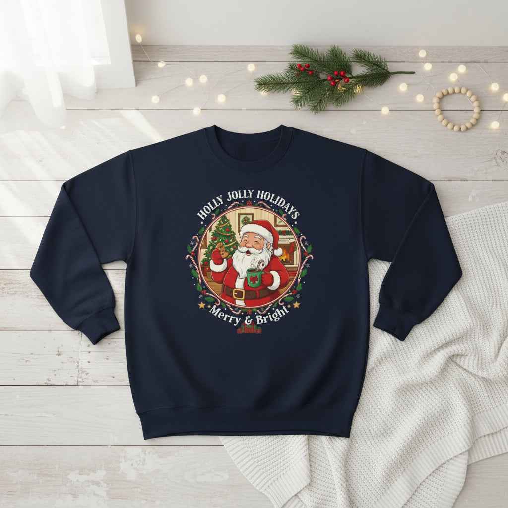Merry & Bright Santa Crewneck Sweatshirt — Holly Jolly Holiday Christmas Sweater