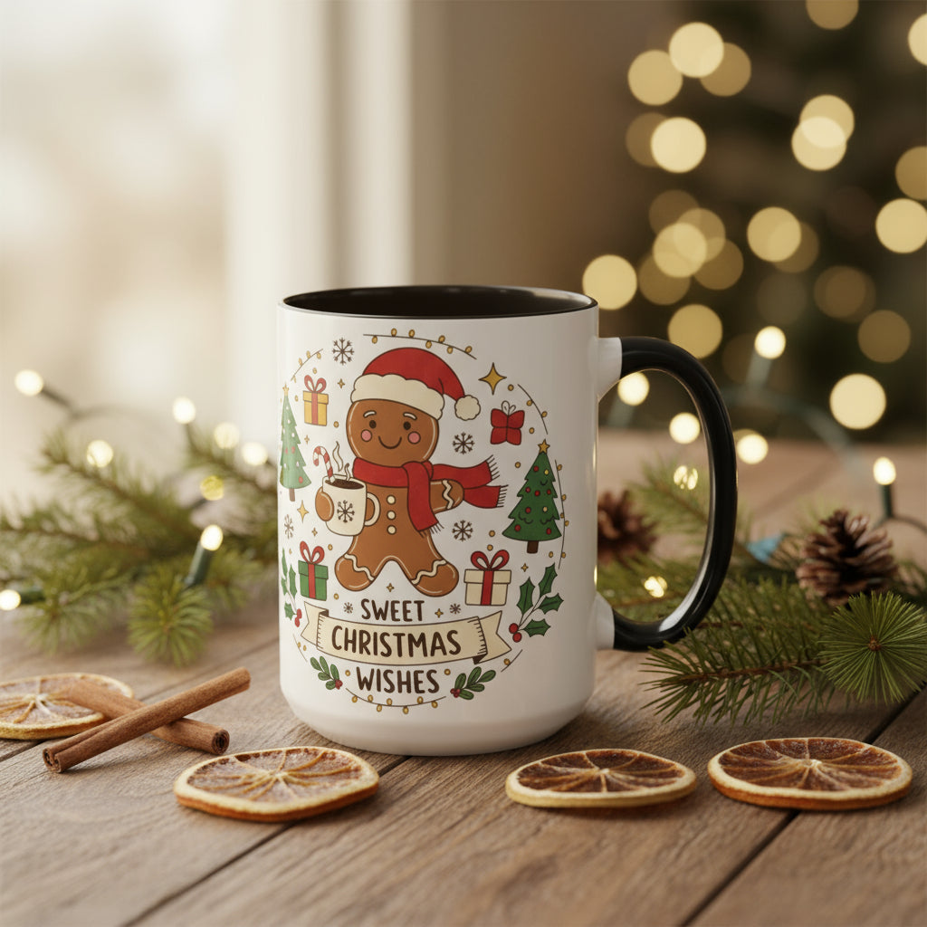 Christmas Gingerbread Mug - Festive Holiday Coffee Cup with Santa Hat Design