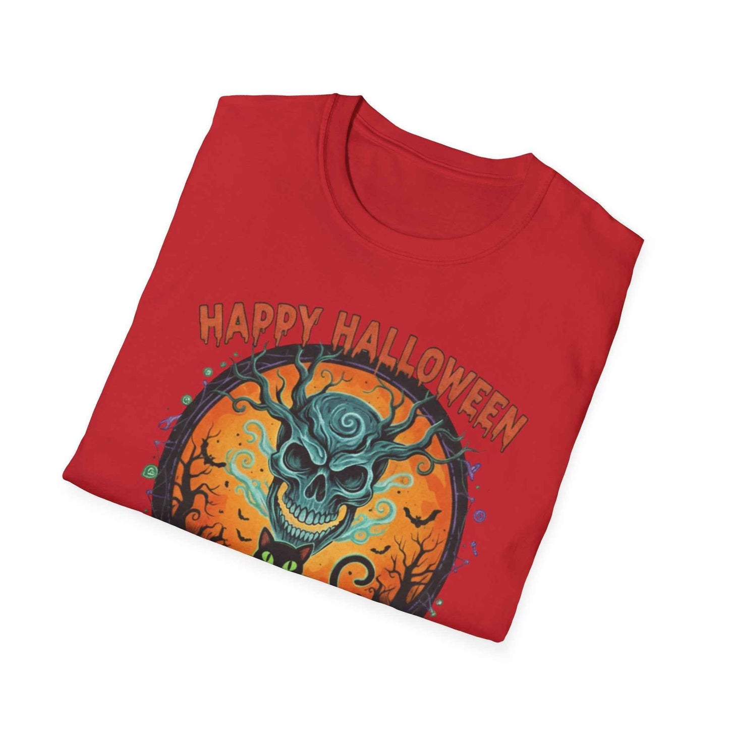 Halloween Skull T-Shirt | Black Cat & Pumpkins | Creep It Real Tee