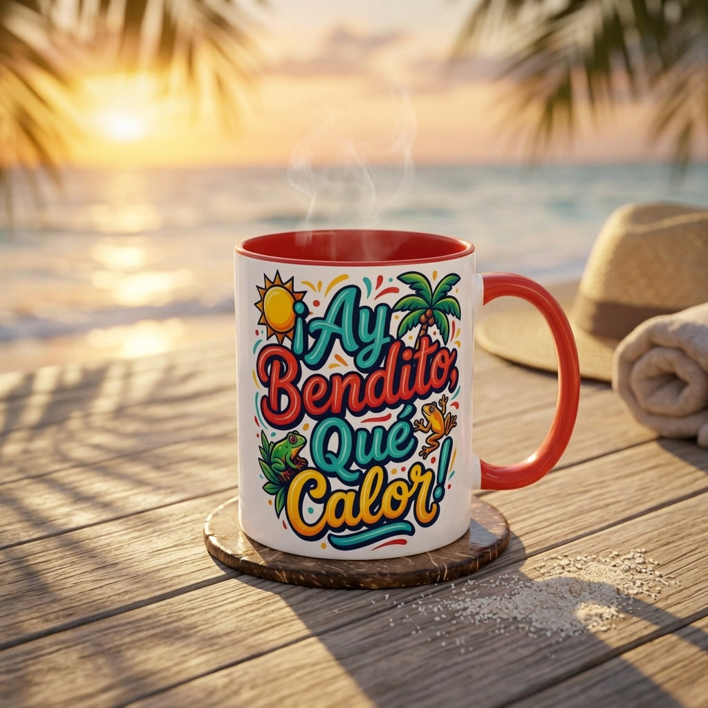 Ay Bendito Que Calor, Coffee Mug | Spanish Tropical Design, 11oz or 15oz