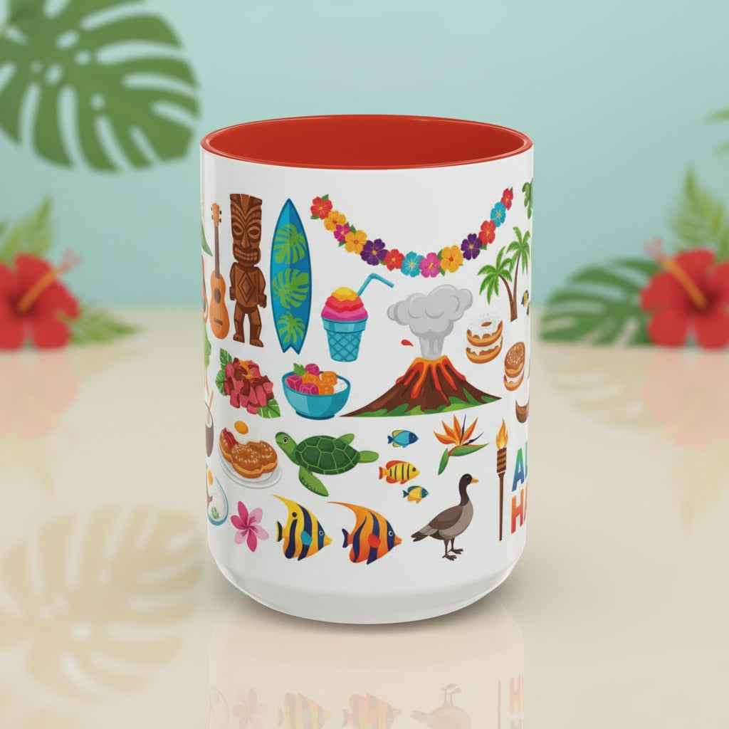Aloha Hawaii Accent Coffee Mug – Tropical Island Surf & Palm Tree Design
