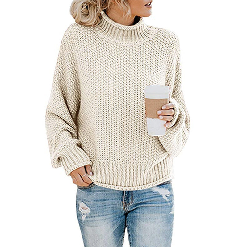 Women's Turtleneck Pullover Sweater - Thick Knitted Long Sleeve Winter Top