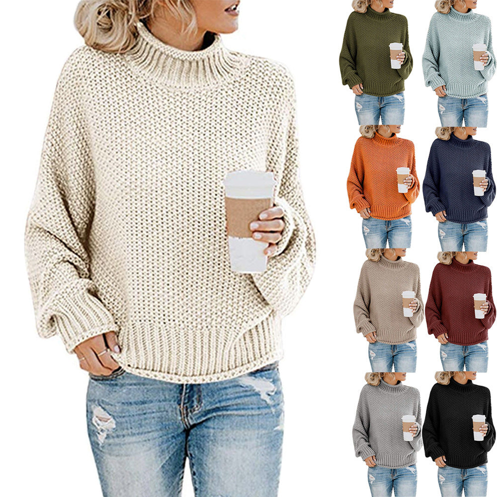 Women's Turtleneck Pullover Sweater - Thick Knitted Long Sleeve Winter Top