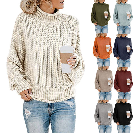 Women's Turtleneck Pullover Sweater - Thick Knitted Long Sleeve Winter Top