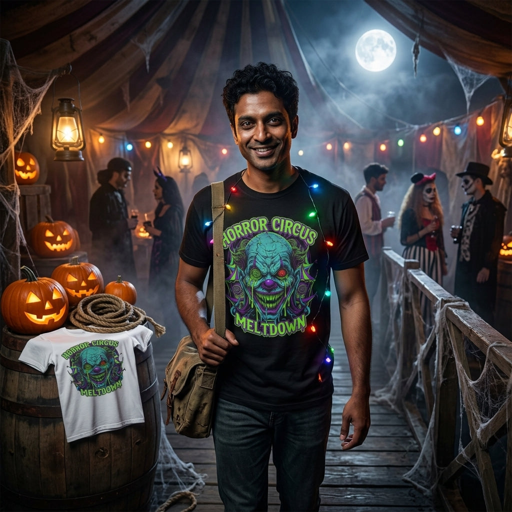 Horror Circus T-Shirt | Neon Scary Clown Graphic Tee for Halloween
