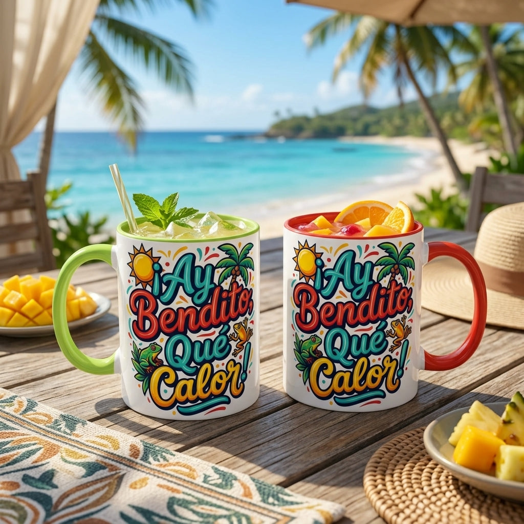 Ay Bendito Que Calor, Coffee Mug | Spanish Tropical Design, 11oz or 15oz