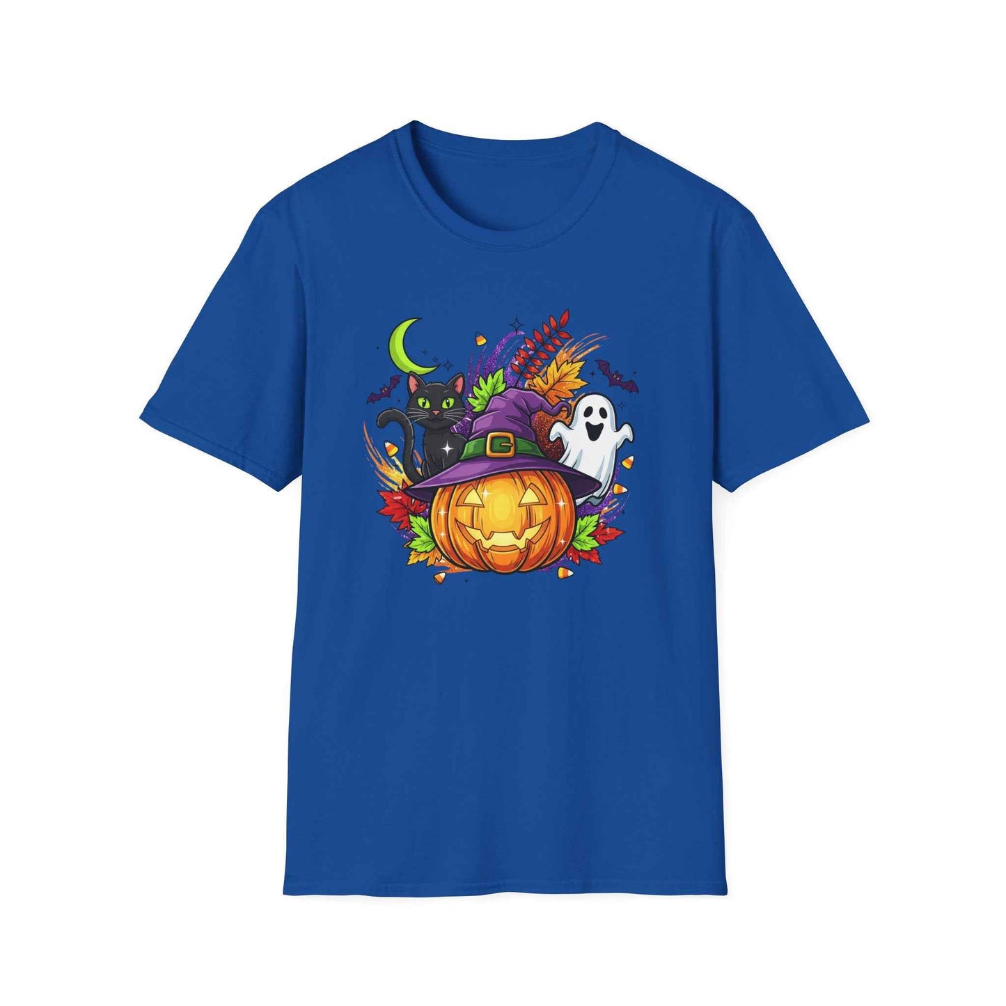 Halloween T-Shirt, Witch Hat Pumpkin, Black Cat and Ghost
