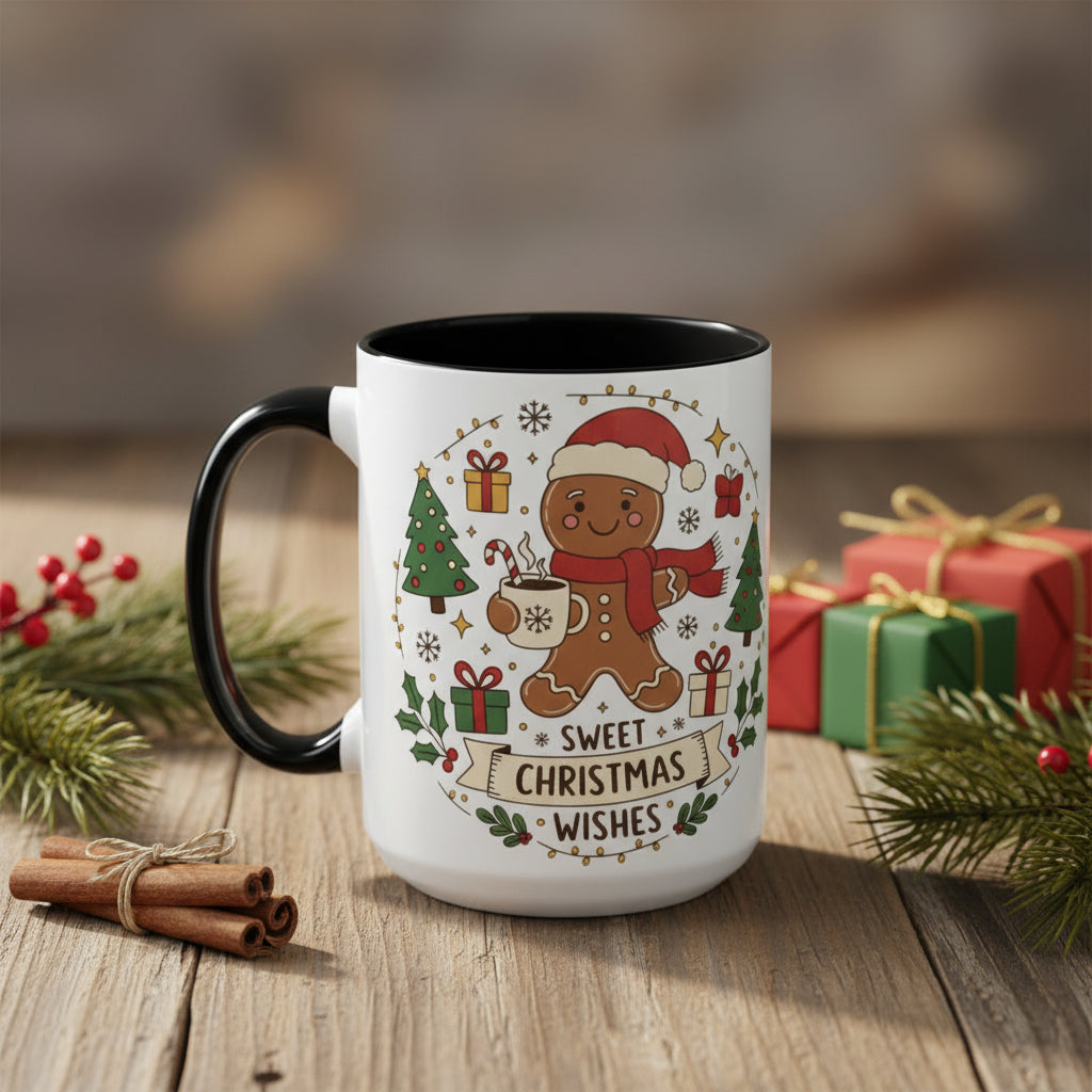 Christmas Gingerbread Mug - Festive Holiday Coffee Cup with Santa Hat Design