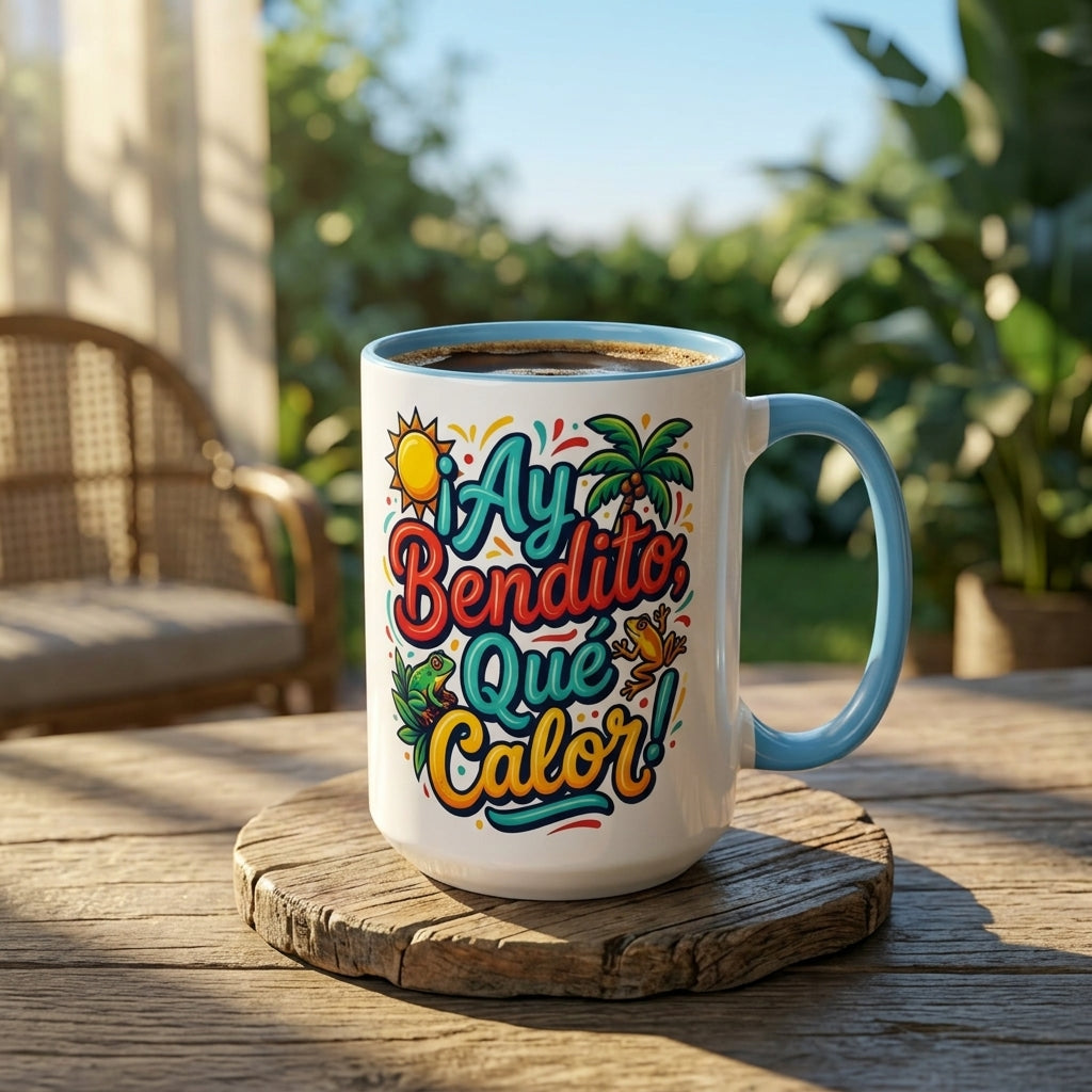 Ay Bendito Que Calor, Coffee Mug | Spanish Tropical Design, 11oz or 15oz