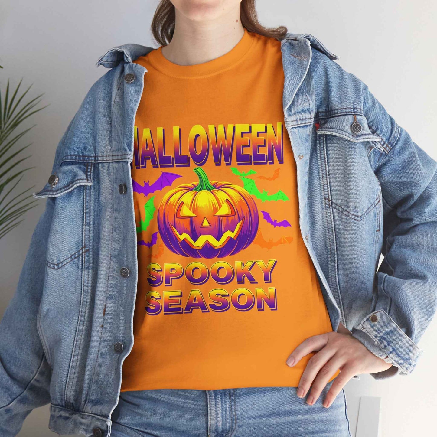 Retro Halloween T-Shirt - Neon Pumpkin & Bats 'Spooky Season' Tee - 80s/90s Style