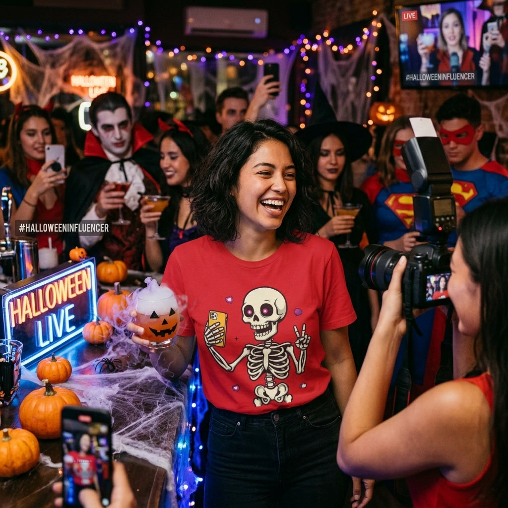 Skeleton Selfie T-Shirt | Funny Spooky Skull Halloween Graphic Tee