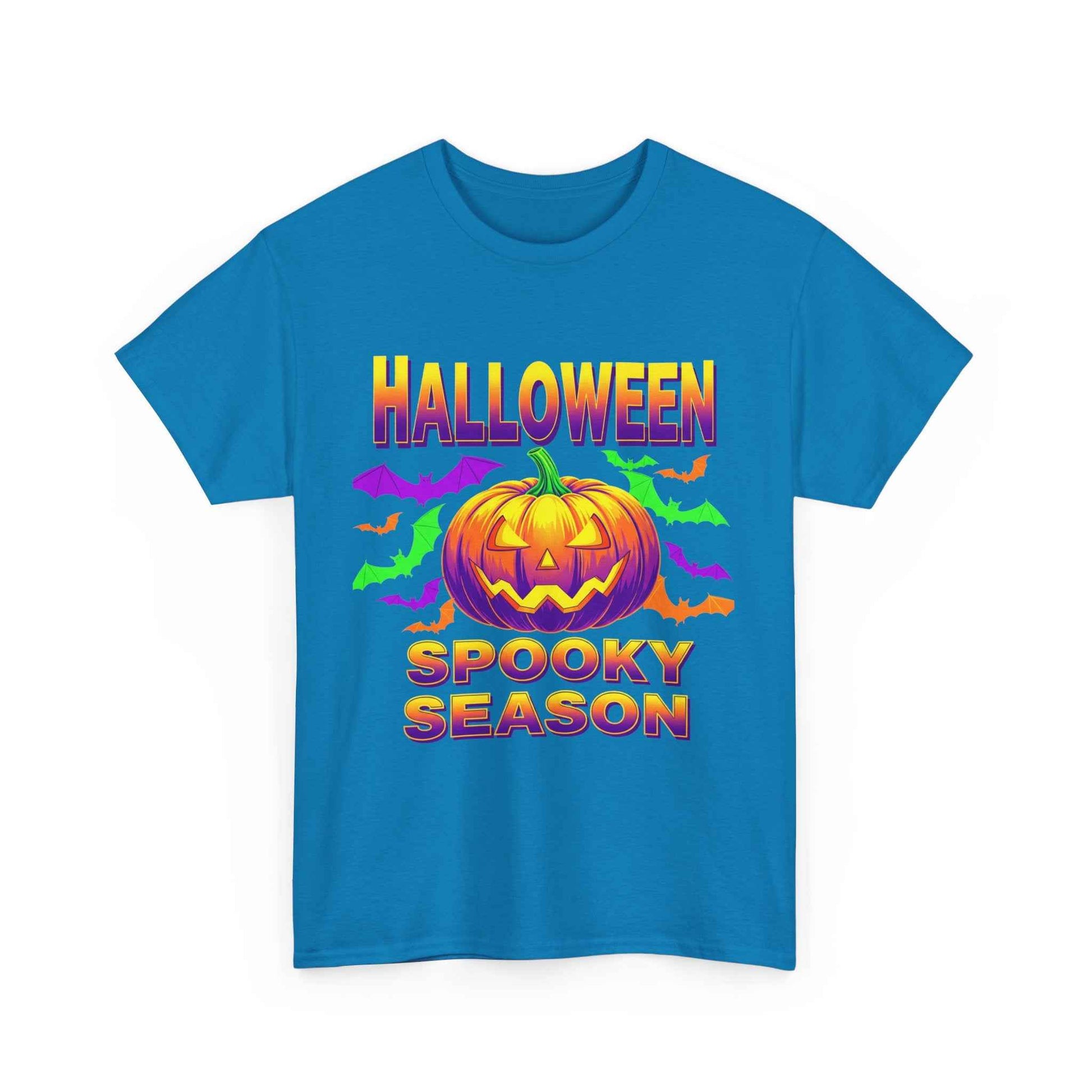 Retro Halloween T-Shirt - Neon Pumpkin & Bats 'Spooky Season' Tee - 80s/90s Style